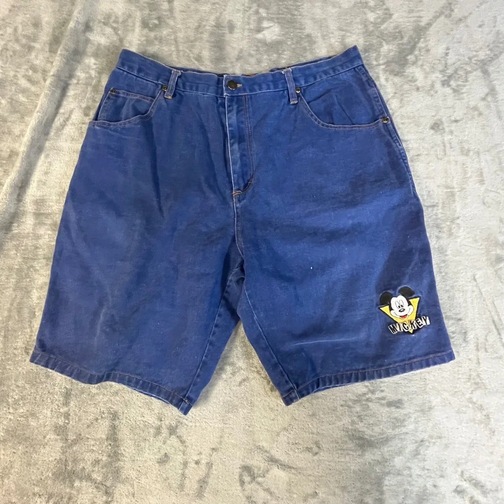 Mickey Unlimited Carpenter Shorts Mens 38 Blue Disney‎ Embroidered Denim Utility